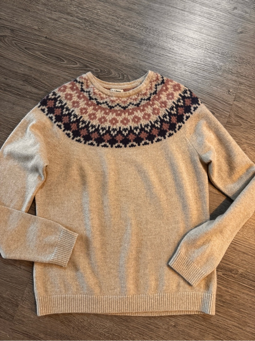 L.L.Bean Classic Cashmere Sweater, Crewneck Fair Isle Sz.Small Petite LNC $150